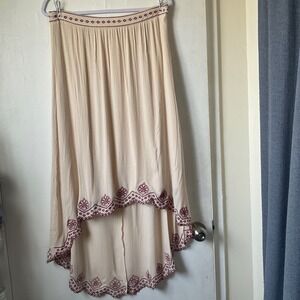 MIAMI Brand Hi-Low Hem Skirt Women Cream/Dark Red Fairycore Romantic Large